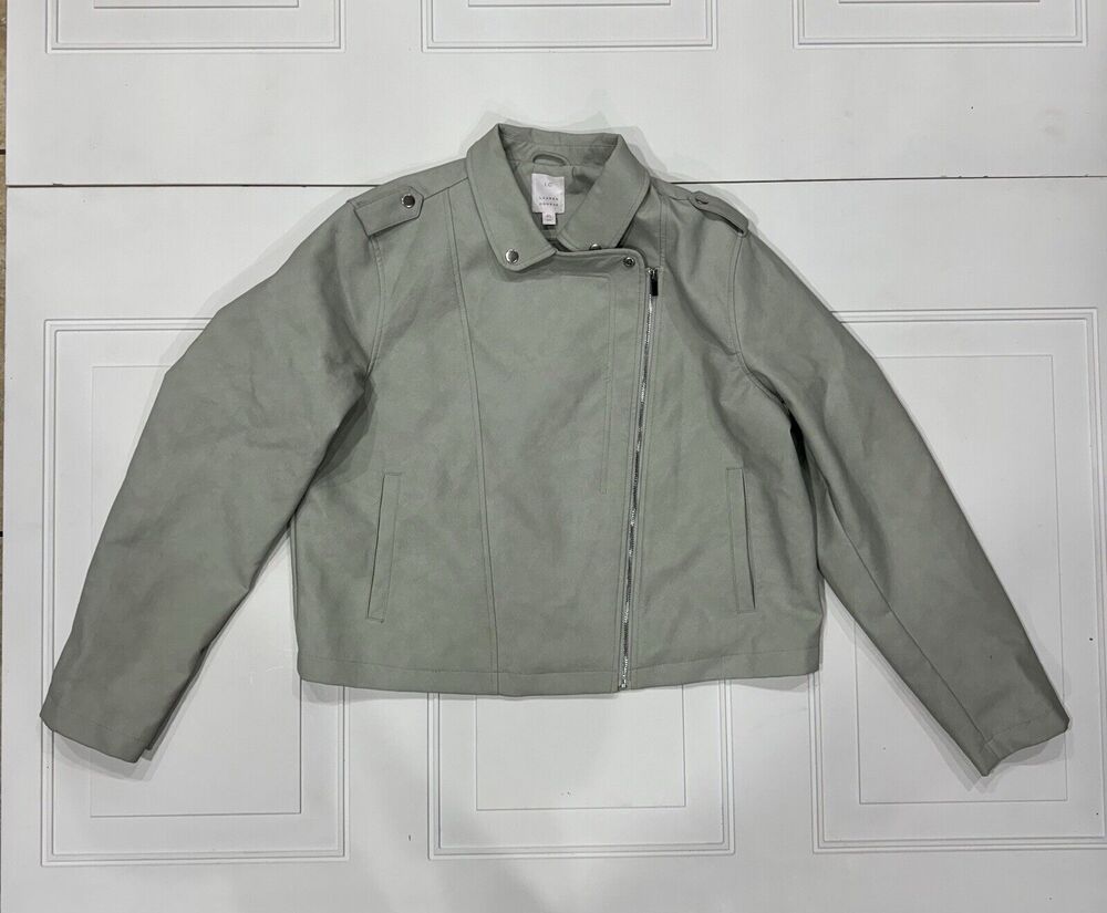 LC Lauren Conrad Womens Sz XL Faux Leather Moto Jacket Gray Asymmetrical Zip